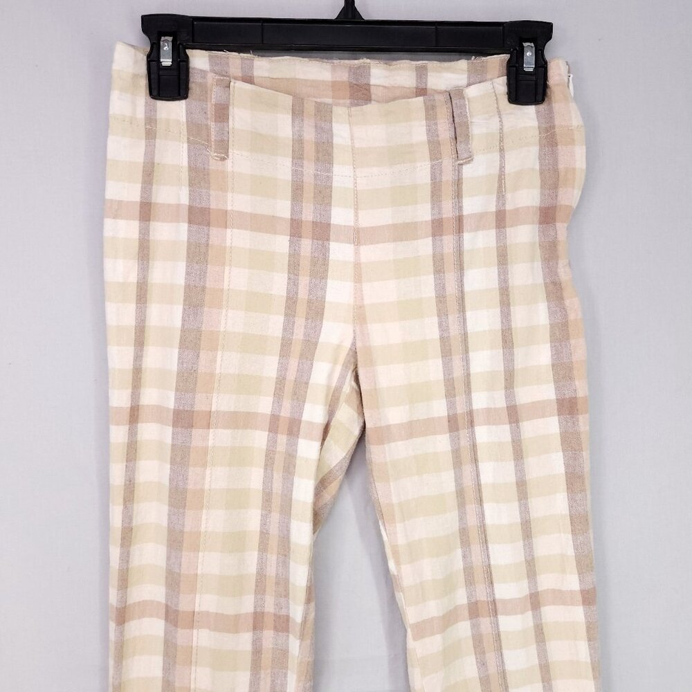 Free People Plaid Flare Pants Womens 0 Linen Blend Low Rise Retro Hippie Boho - Picture 4 of 16